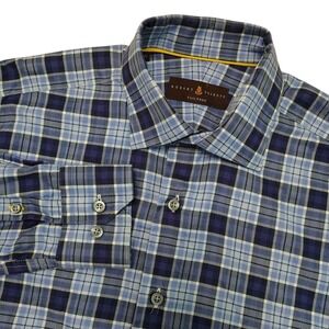 Robert Talbott Men's Shirt‎ Medium Tailored Blue Plaid Long Sleeve Button Down